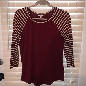 Red and White Striped Shirt with Suede Elbow